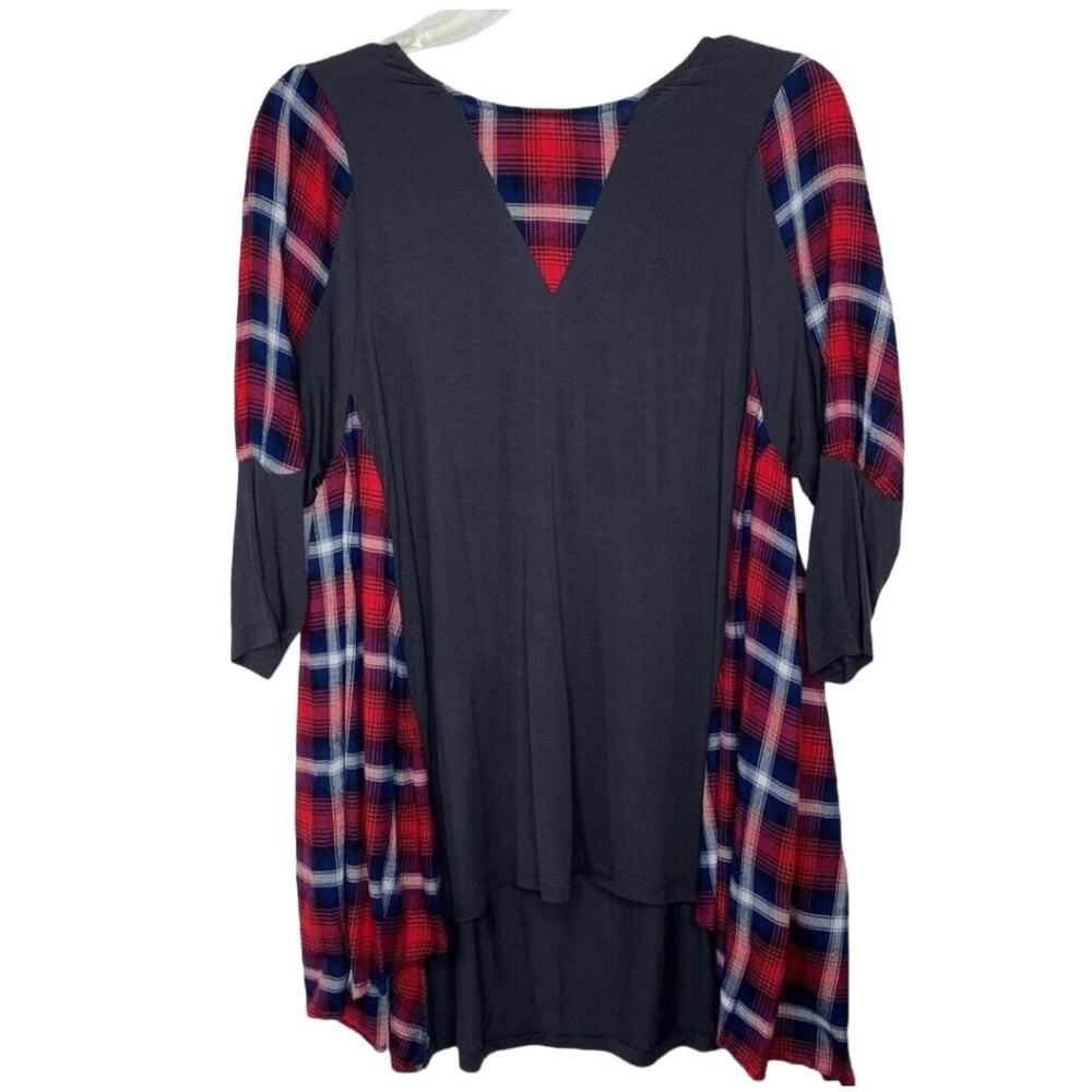 New THML Black Blouse Plaid‎ Contrasts Career Workwear XS